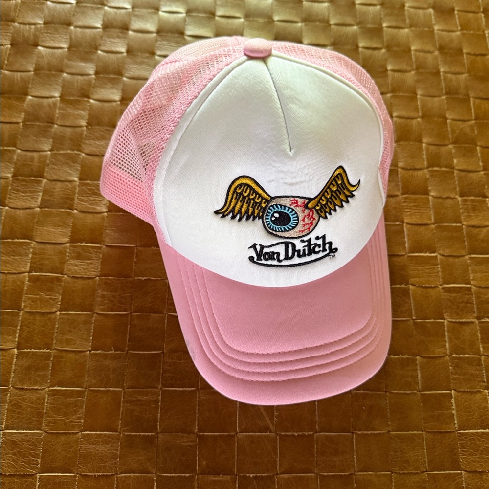Von Dutch Pink and White Winged Eyeball Trucker Hat